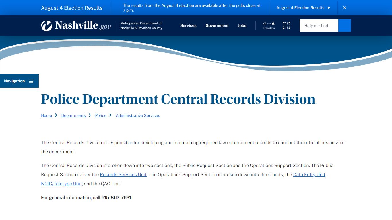 Police Department Central Records Division | Nashville.gov